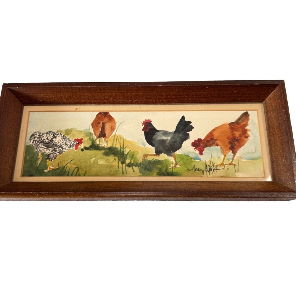Chicken Rooster Original Framed  Watercolor by Louisiana Artist Mae Noilet